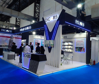 Customized exhibition booth with interactive displays