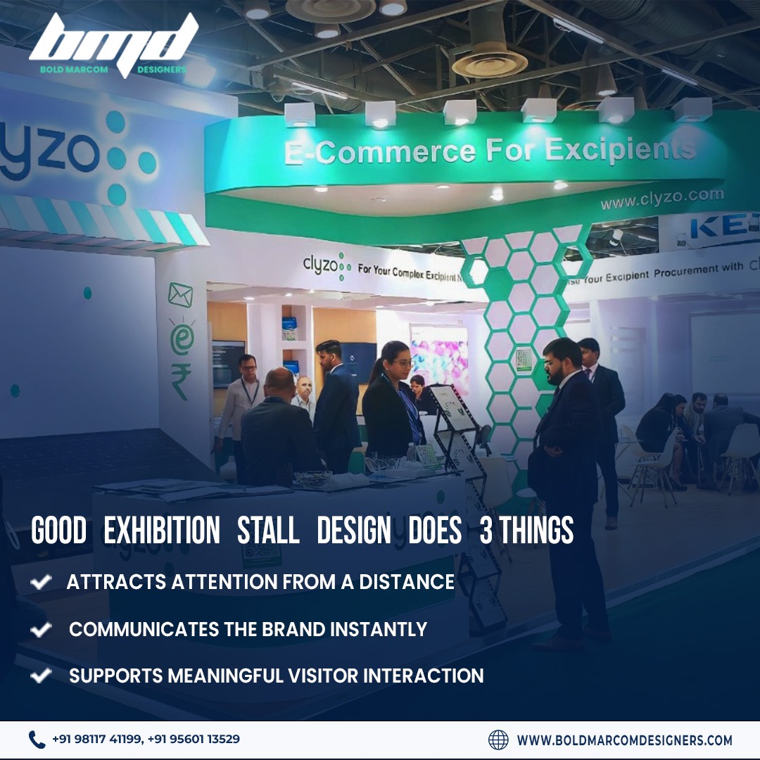 Instagram post showing creative exhibition stall layout and design elements